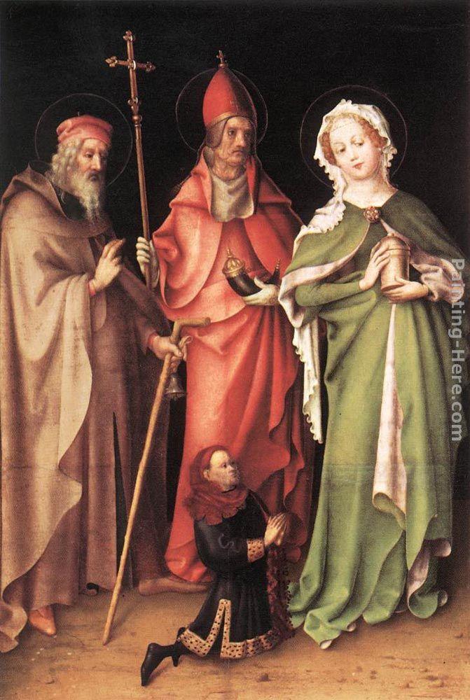 Stefan Lochner Saints Catherine, Hubert and Quirinus with a Donor